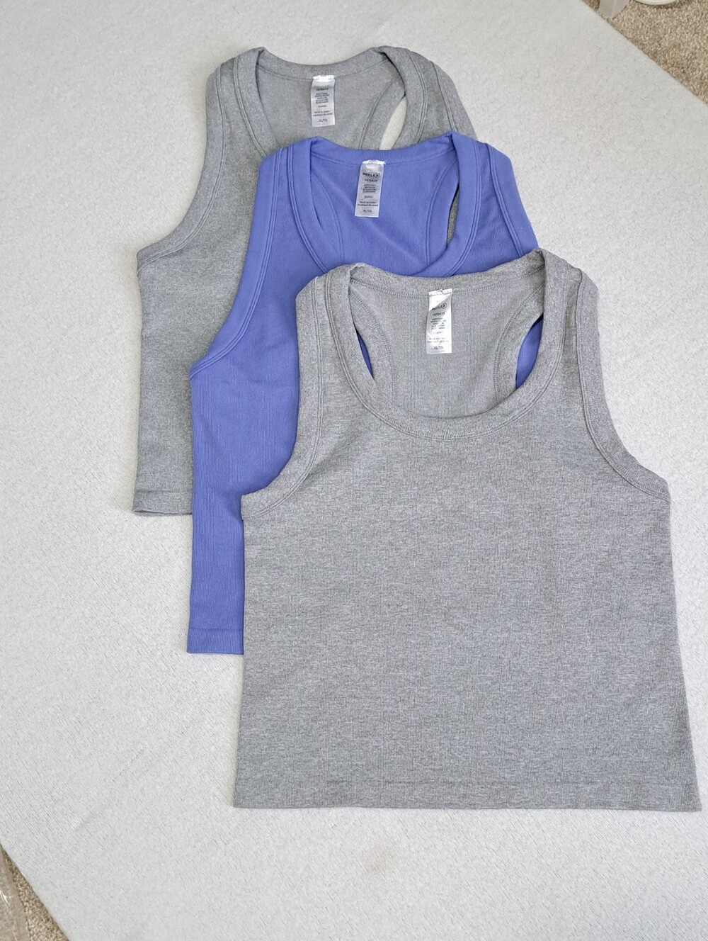 Reflex Set Of 3 Tanks Racer Back Ribbed Seamless Grey Blue Size XL Fitted Casual